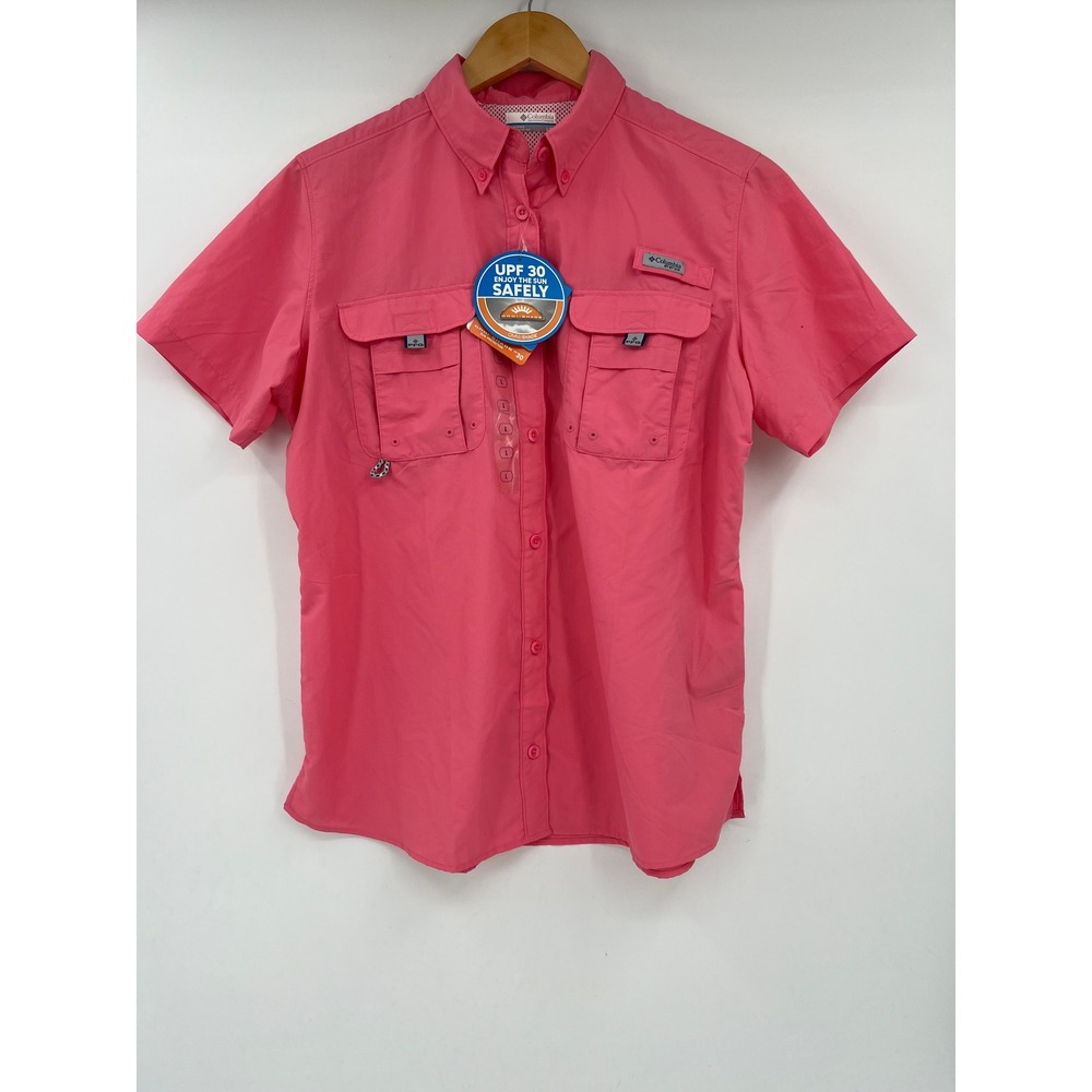 Columbia PFG Women Large Bahama SS Fishing Shirt Pink UPF 30 NWT
